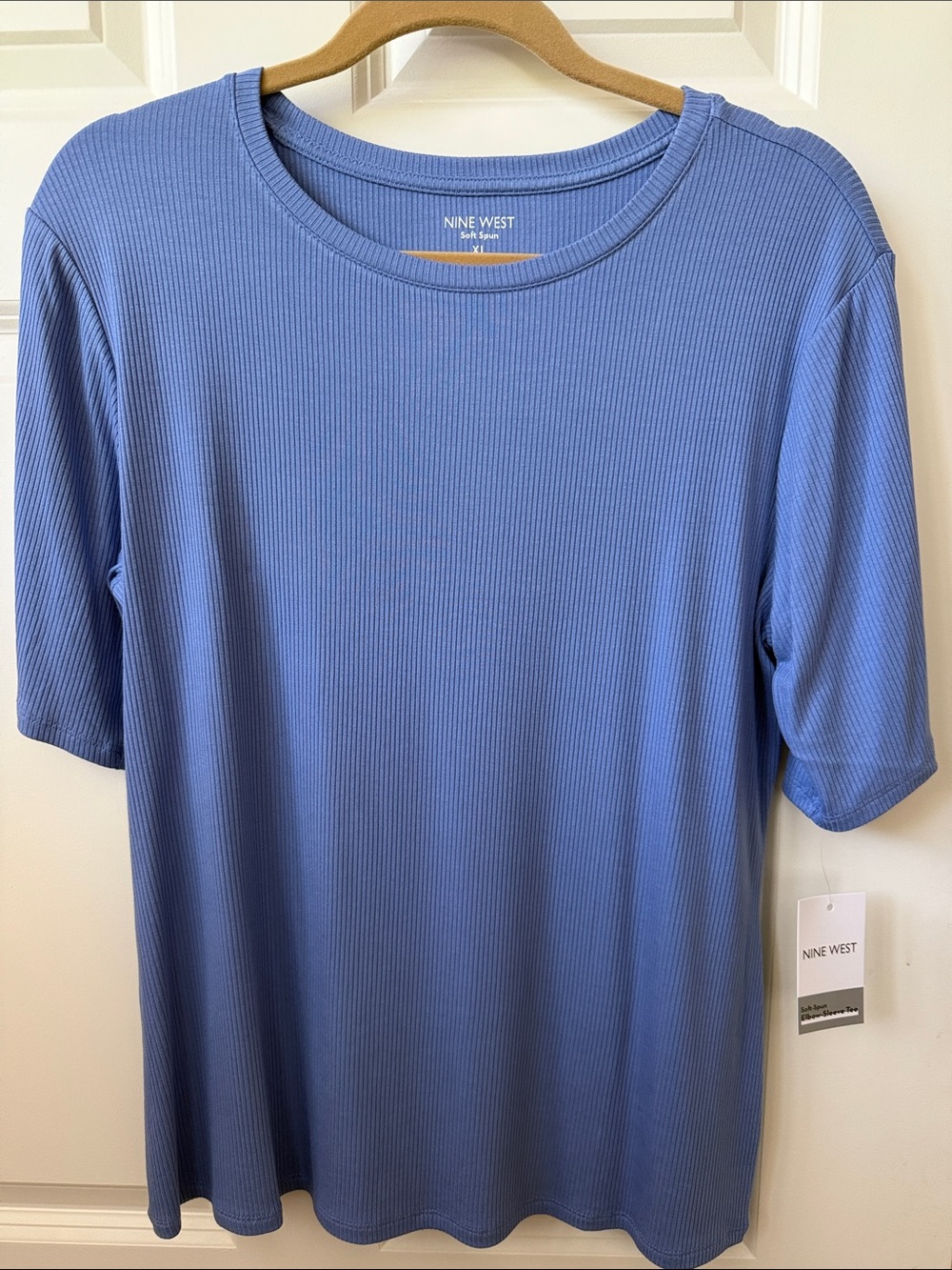 Nine West women’s soft spun elbow Sleeve Ribbed Tee - Periwinkle size XL NWT